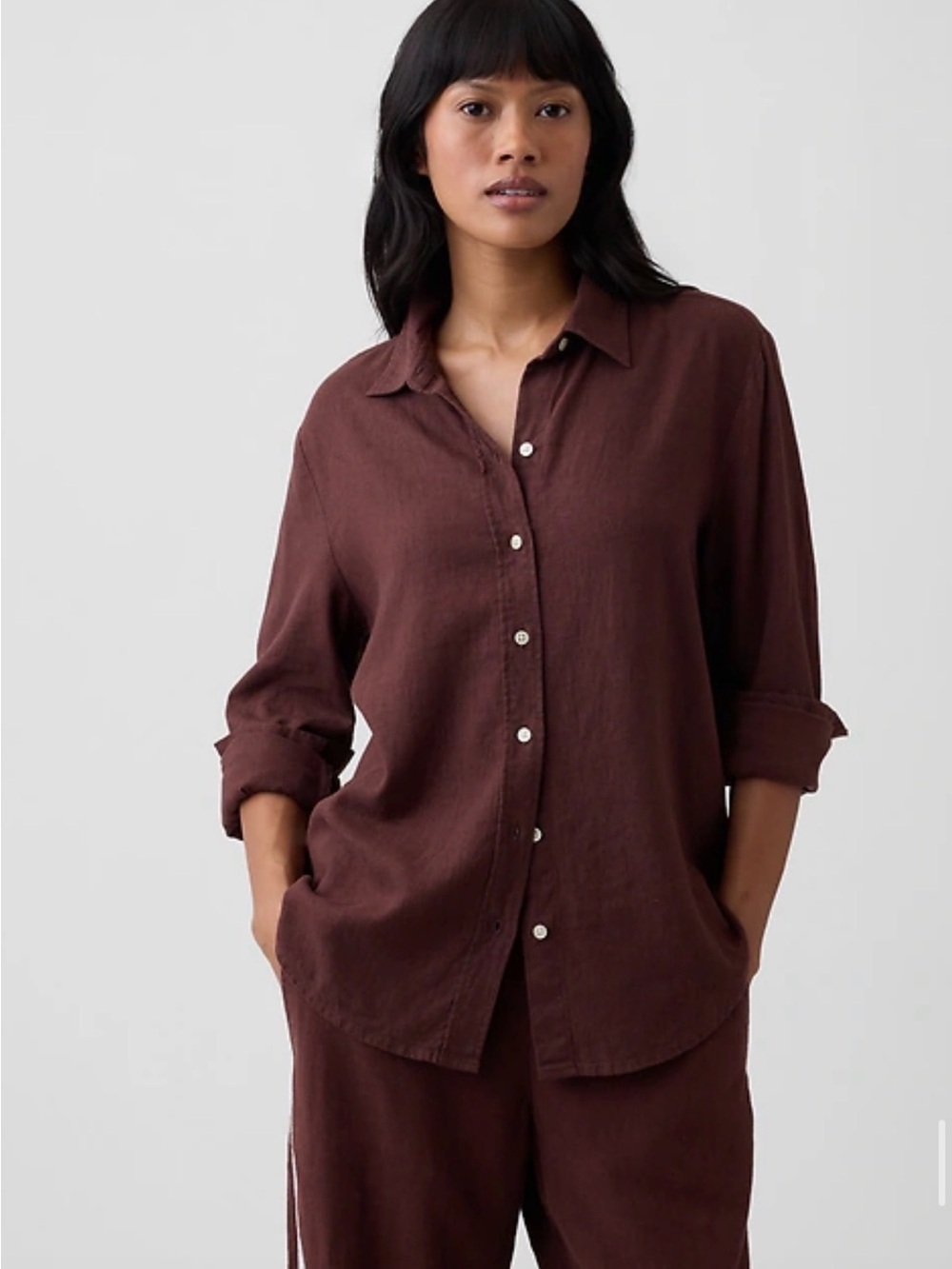 NWT Gap Oversized Linen-Blend Easy Shirt Button Down Chocolate Bar Brown Small - Picture 1 of 6